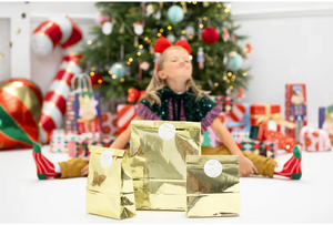 Bolsas regalo dorado metálico pack 3 + pegatinas para ocasiones especiales