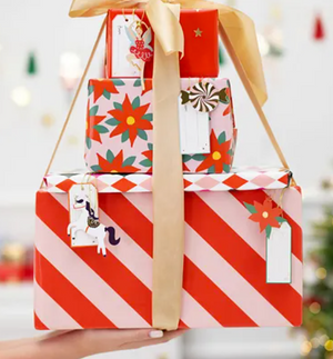 Papel de regalo delicado rayas rosa rojo tamaño amplio versátil
