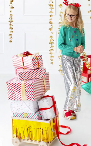 Papel envoltorio Navidad rayas rojo dorado tamaño generoso para regalos