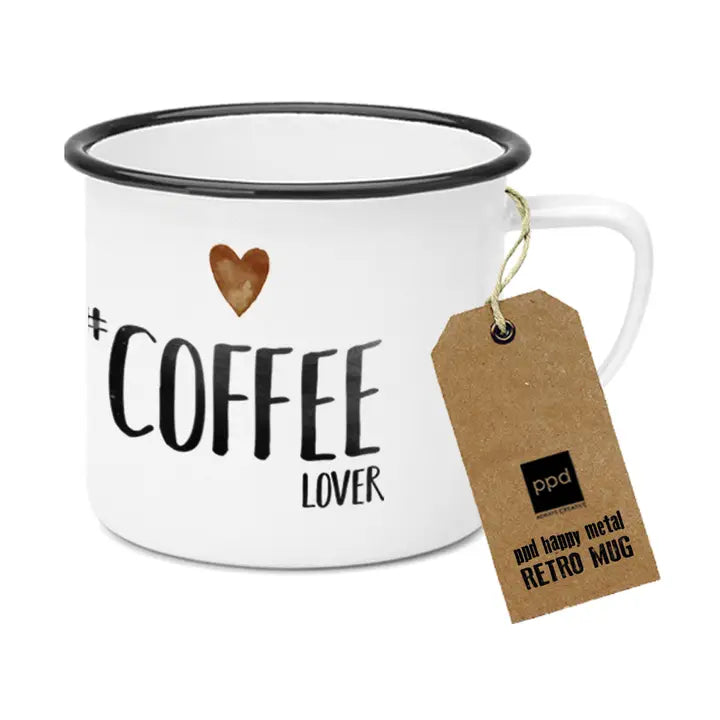 Taza Coffee Lover metal esmaltado 400ml fanáticos café diseño personalidad
