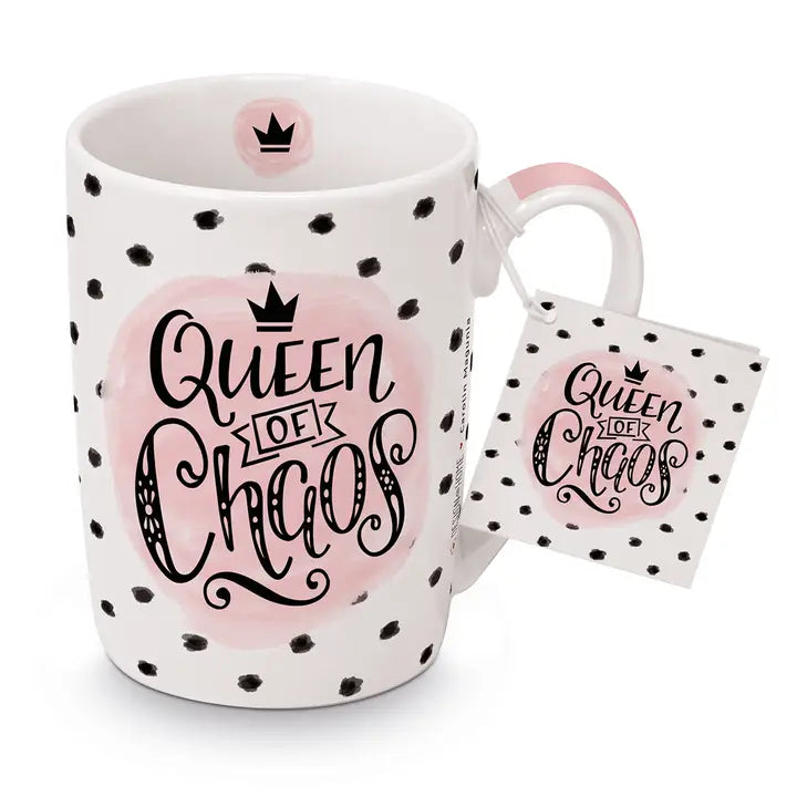Taza porcelana Reina del Caos 10,5x8 cm lavavajillas mañanas divertidas