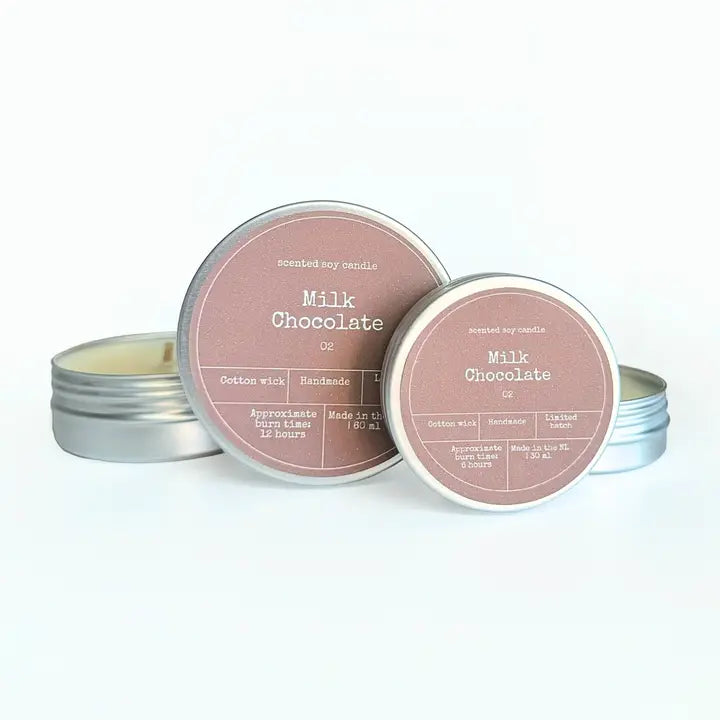 Vela de soja Chocolate y Café en lata reutilizable aroma gourmand dulce y acogedor