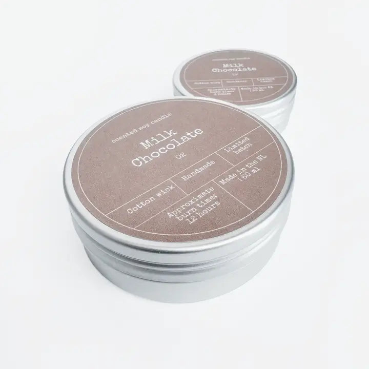 Vela de soja Chocolate y Café en lata reutilizable aroma gourmand dulce y acogedor