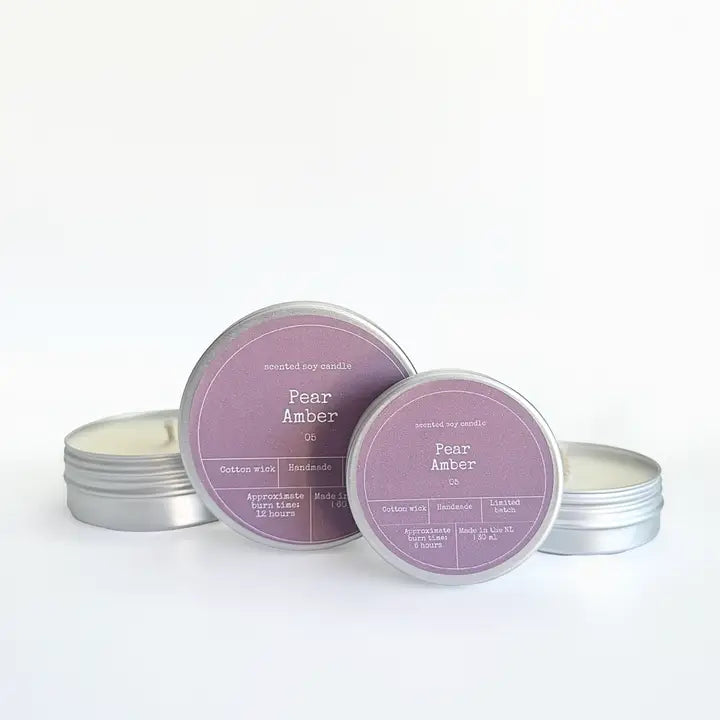 Vela de soja en lata de aluminio aroma cítrico floral y ámbar