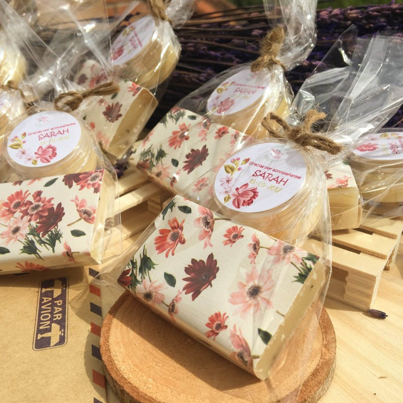 Pack mini jabón 20g y bálsamo 10g aroma piruleta de cereza detalle invitados